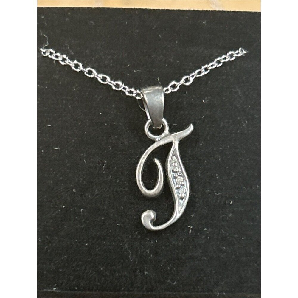 RJ Graziano Sterling Silver Diamond Initial T Pendant 18" Rope Necklace Signed
